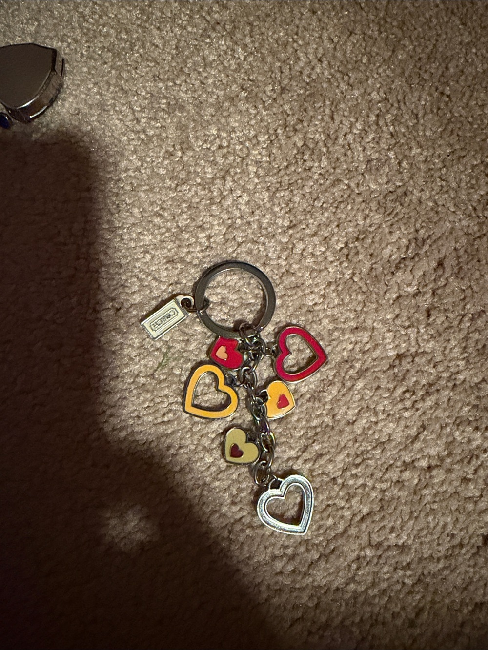 Coach Multicolor Heart Charm Keyring — Red, Yellow, Silver